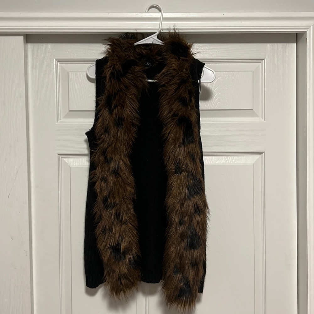 Black and fur lined vest/cardigan